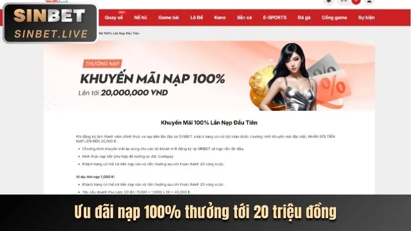 Ưu đãi chào mừng 188K Sinbet